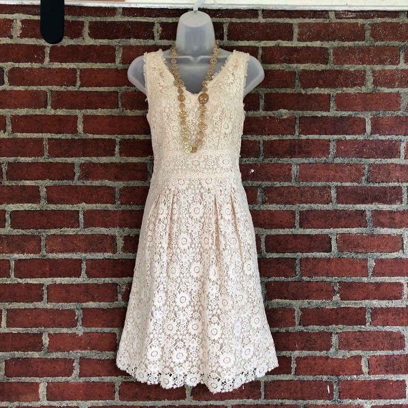 Cream crochet lined dress (size: 6) | EcoChic Boutique