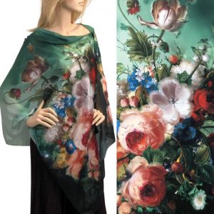 Green Bouquet Charmeuse Satin Shawl/Scarf